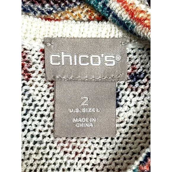 Chicos Size 2 Large Multicolor Tunic Paisley Knit Tunic Boho City Resort Style - Picture 7 of 13